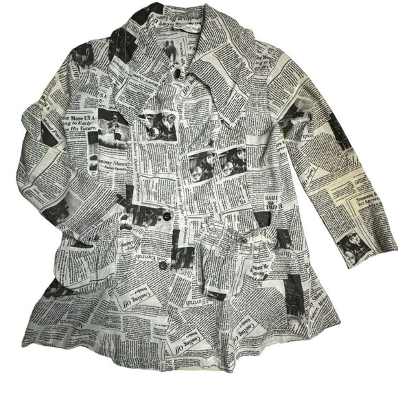 Jackets & Blazers - Sole Dione Studios Women's Black White Vintage Newspaper Print Jacket Size Small